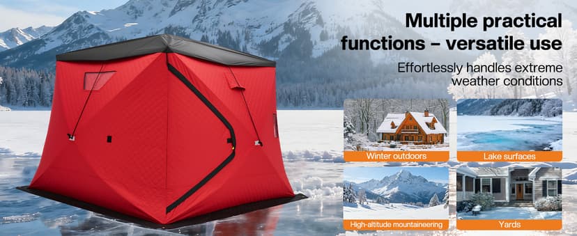 Albott Insulated Pop-Up Ice Fishing Tent, Ice Shanty with Oxford Fabric, Waterproof Rain Cover, Chimney Vent, Anchors, Ropes, Carry Bag, Insulated and Warm Large Fishing Area