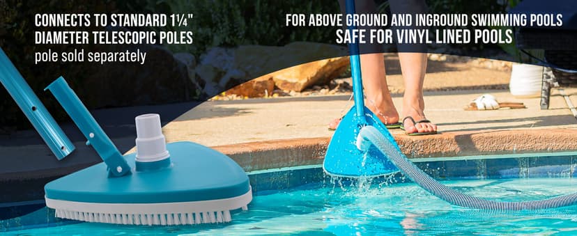 U.S. Pool Supply Weighted Triangular Pool Vacuum Head with Swivel Connection, Pole Handle, Protection Bumper - For Above Ground & In-Ground Swimming Pools – Vinyl Liner Safe, Floor Wall Corner Cleaner