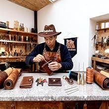 Handmade Handmade Genuine Leather Card Holder with Snap Closure - Ultra Slim Minimalist Wallet, Hand-Stitched Compact Front Pocket Card Case for Men & Women (Dark Coffee)