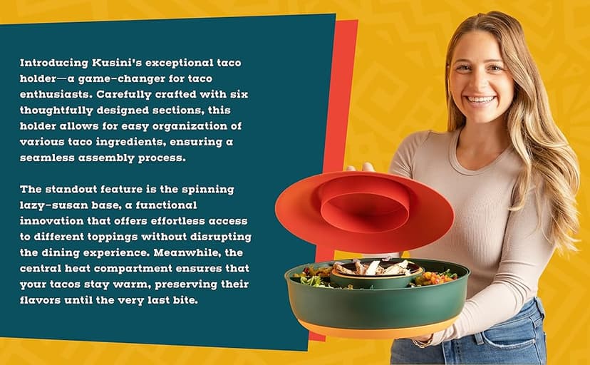 Taco Tuesday Kit - Taco Bar Serving Set for a Party - 30oz Heated Pot, 4 Taco Holders, & Detachable Lazy Susan Tray - Taco Night Fiesta – Unique Couple & Housewarming Gift Set Ideas