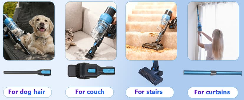 Cordless Vacuum Cleaner, 45kPa 60Min Vacuum Cleaners For Home, Powerful Stick Vacuum Rechargeable With Green Light, Anti tangle Wall Mount, 8 in 1 Lightweight Vacuum For Hardwood Floor Pet Hair Carpet