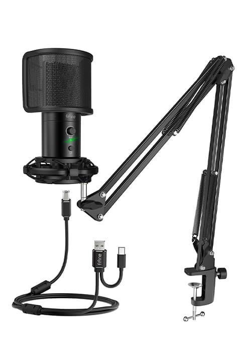 FIFINE Studio Condenser USB Microphone Computer PC Microphone Kit with Adjustable Boom Arm Stand Shock Mount for Instruments Voice Overs Recording Podcasting YouTube Vocal Gaming Streaming-T669