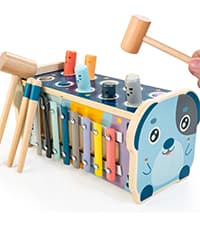 KIDWILL Montessori Pounding Toy for 1 2 Year Olds Wooden Hammering & Activity Board with Xylophone, Number Maze, Pounding Bench Educational Toddler Gift Toys Age 1-3