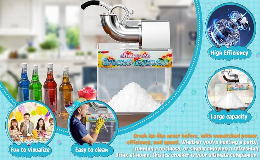 VALONDINO 48L Snow Cone Machine, 500LB/H Commercial Shaved Ice Machine for Snow Cones, 300W Electric Fluffy Snow Cone Maker for Party, Suitable for Party Activities, Family Gatherings, Sale