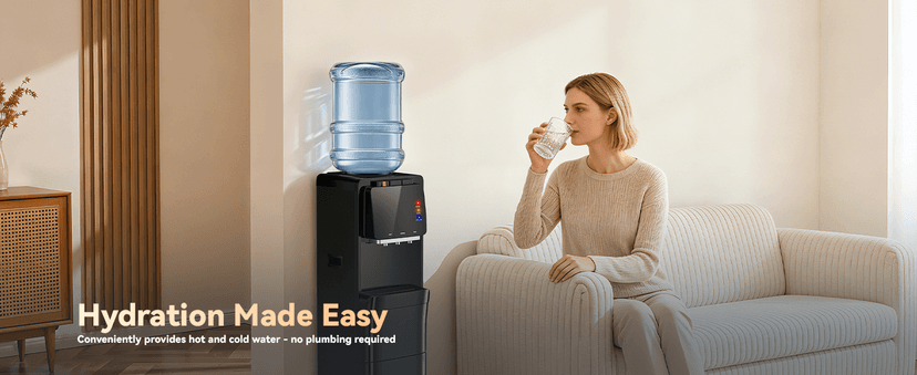 Tehanld Water Dispenser with Ice Maker, 4-in-1 Top Loading Water Cooler with Hot, Cold & Room Temp Water, 35lbs/Day Fast Ice Making, Child Safety Lock, Fits 2-5 Gallon Bottles for Home & Office