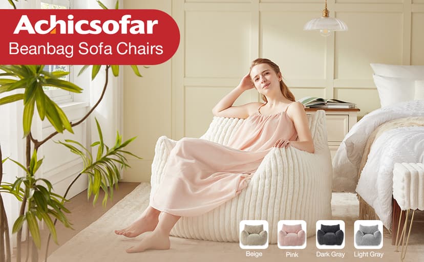 Achicsofar Giant Bean Bag Chairs for Adults Teens, Large Bean Bag Sofa Chairs with Filling Comfy Fuzzy BeanBag Chair with Armrests for Bedroom Living Room Reading