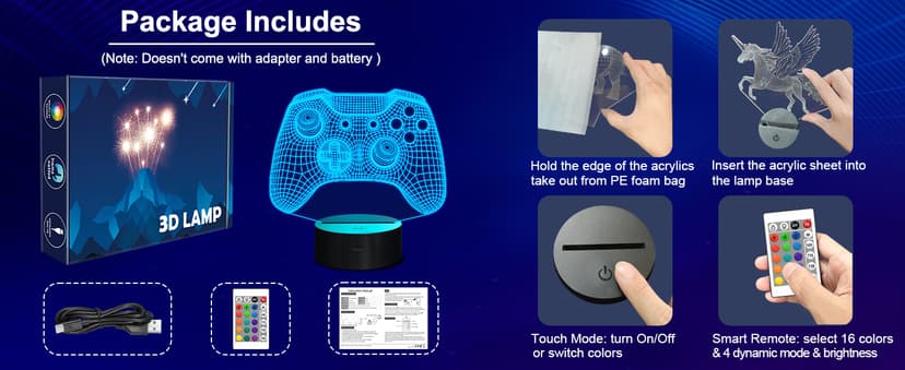 Attivolife Gamepad 3D Illusion Lamp, Controller Night Light with Remote Control + Timer 16 Color Changing Desk Lamp Kids Gamer Room Decor Plug in Best Cool Festival Birthday Gift for Boy Men B08Y5J1ML5
