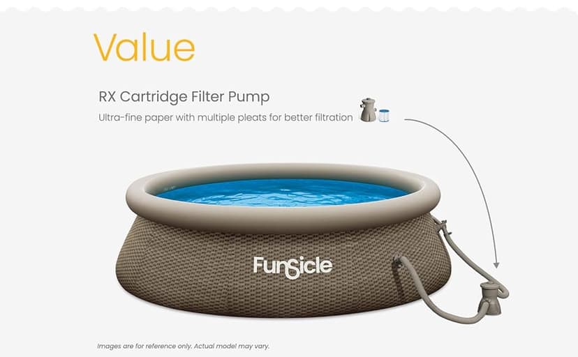 Funsicle Quickset 12ft x 36in Round Inflatable Above Ground Swimming Pool with Filter Pump – Easy Setup with Top Ring Design