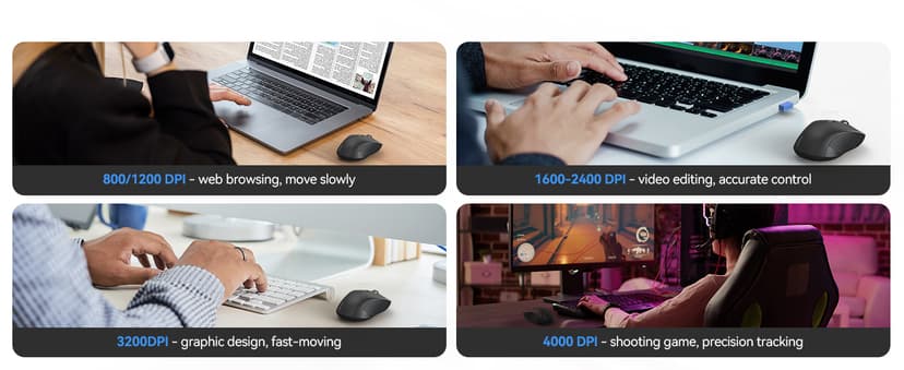 TECKNET Bluetooth Mouse, 4000DPI Wireless Mice for Laptop 2-in-1(BT 5.0/3.0+2.4Ghz) Computer Portable PC Mouse Wireless with USB Receiver for Mac (USB-A+Bluetooth, Black)