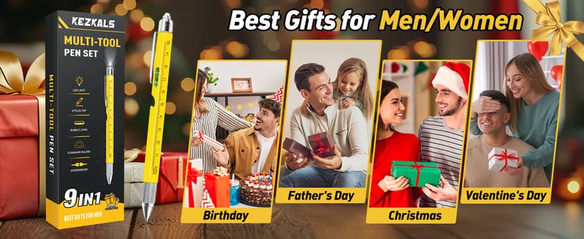 Birthday Gifts for Mens, 9-1 Multi Tool Pen, Mens Gift for Him Dad Husband, Anniversary Christmas Gift for Him, Cool Gadgets KEZKALS Gifts for Men 9 in 1 Multitool Pen Stocking Stuffers for Men Adults B09QM6GZ4R