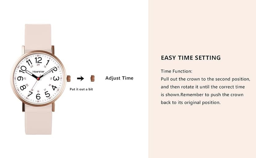 Hourstar Women's Analog Nurse Watch with Second Hand for Nursing, 12/24 Time, Silicone Band, Easy Read