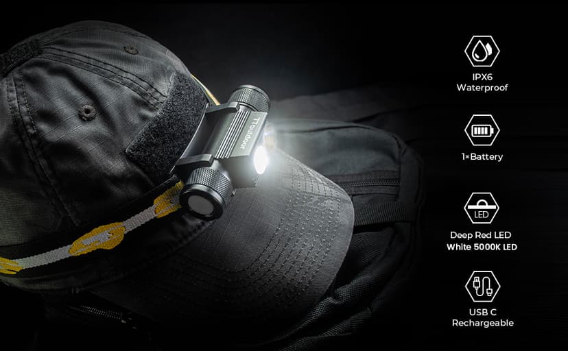 77outdoor LED Rechargeable Red Headlamp, H25LR / D25LR Powerful Lightweight Headlight with 90 High CRI Bright White Light and 660nm Deep Red Light, USB C Charging for Camping, Hiking, Hunting