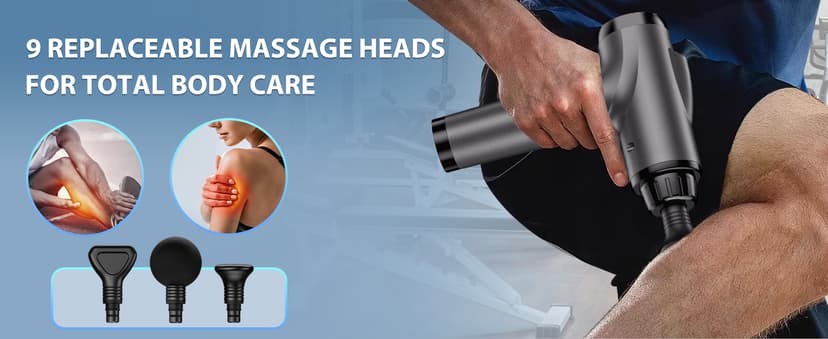 Massage Gun Deep Tissue, Handheld Electric Muscle Massager, High Intensity Percussion Massage Device for Pain Relief with 9 Attachments & 30 Speed(Grey)