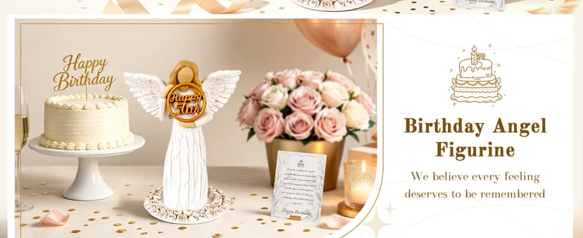 Hand-Painted Resin Angel Figurine with Rose Base, Milestone Birthday Gift for Mom Grandma Wife Sister 50th Birthday Gifts for Women - Replaceable 60th, 70th, 80th Age Plates B0H8CG1828