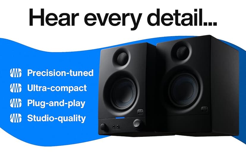 PreSonus Eris 3.5 Studio Monitors, Pair — Powered, Active Monitor Speakers for Near Field Music Production, Desktop Computer, Hi-Fi Audio