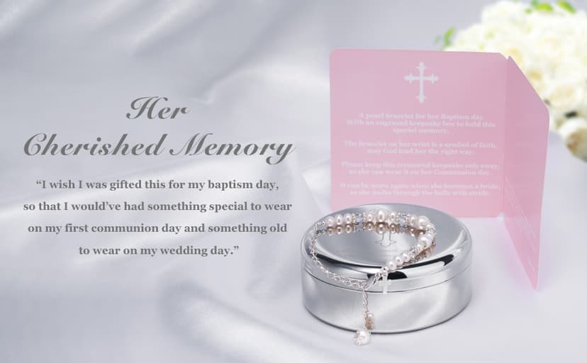 Baptism Bracelet in Sterling Silver and Cultured Pearls for Baby Girls, with Silver-plated Jewelry Keepsake Box, Great Catholic Christening and Baptism Gifts for Girl