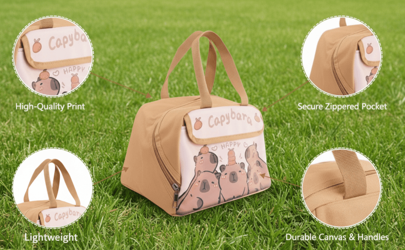 LUUTUUORA Capybara Lunch Bag Women, Insulated Lunch Box for Women, Reusable 10L LunchBox Multi-Pockets Cute Lunch Tote for Work Picnic Travel or Gifts-Capybara