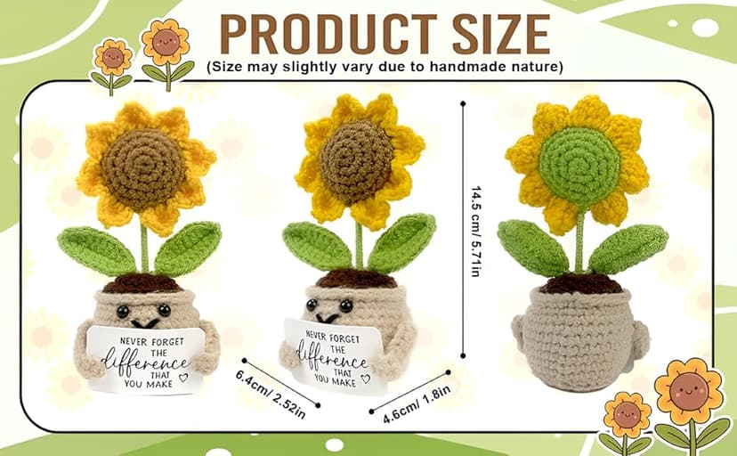 Mini Positive Crochet Sunflower, Cute Cheer Up Gifts for Women, Crochet Plant with Optimistic Card for Nurse Teacher Boss, Thank You Gifts for Friends, Coworker and Sunflower Decor