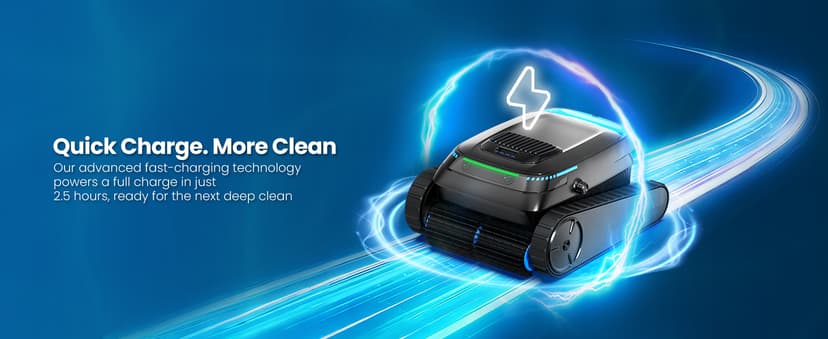 Robotic Pool Vacuum PC10, Cordless Pool Cleaner Robot for Inground & Above Ground Pools, Smart Navigation, 5000GPH Suction Power for Cleaning Floor, Wall & Waterline, Self-Parking, Black