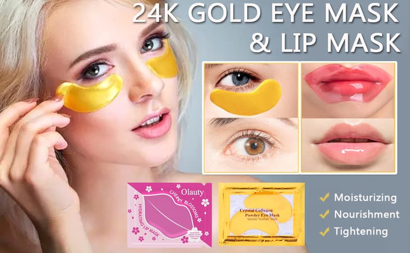Eye Patches for Puffy Eye, Lip Mask Pads Reduce Fine Line, Hydrating Self-Care for Spa Nights, Bridal Parties & Bulk Gifts 30 Pairs 24K Gold Eye Masks & Lip Masks, for Spa & Bachelorette Favors B0D8Q8BVGP