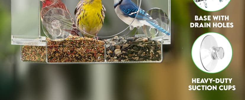 Window Bird Feeder with Strong Suction Cups - Gifts for Grandma Bird Watching Gifts for Grandpa Backyard Birding (Large House)
