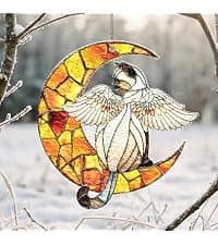 Wavy acrylic suncatcher featuring winged cat moon artwork, designed as a window hanging ornament for home décor and spaces Cat Suncatcher, Pet Memorial Gifts, Window Hanging Ornament 3 (6 Inches) B0HFW19G7L