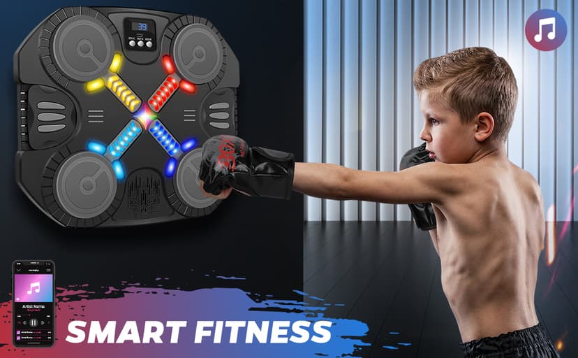Music Boxing Machine Sport Toys for Kids and Adults,Wall Mounted Bluetooth Smart Punching Target,Training Pad Toy with Boxing Glove,Ideas Toys for Boys Girls Kids 3 4 5 6 7 8 9 10 11 12+ Years Old