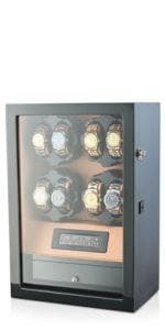 TIMECUBE 12 Watch Winder with 6 Storage Slots, LED Light and Automatic Motor-Stop (Carbon)