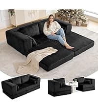STHOUYN 88” Faux Leather Couch for Living Room, Black Office Couch Small Space, Comfy 3 Seater Couches Leather Sofa with High Backrest (Black)