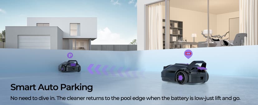Robotic Pool Cleaner with Dual-Drive Motors,Dual-Layer Filtration, 180Min Runtime, Powerful Cordless Pool Vacuum for Above-Ground & Flat Pools,Auto-Parking Design,Double Suction Port