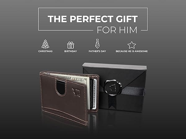 Kingly Cash Clip Slim Leather Wallet for Men with RFID Blocking & Money Clip - Minimalist Front Pocket Bifold Wallet Holds 12 Cards - Secure Card Holder with Easy Access Pull Tab