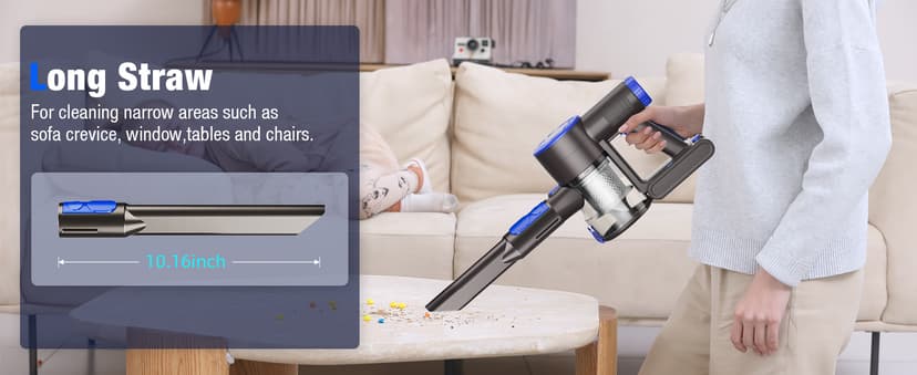 Cordless Vacuum Cleaner, Upgraded 40Kpa Stick Vacuum Cleaners for Home, 8 in 1 Lightweight with Self-Standing, 1.5L Dust Cup & Anti-tangle, Rechargeable Vacuum for Hard Floors Carpets Pet Hair
