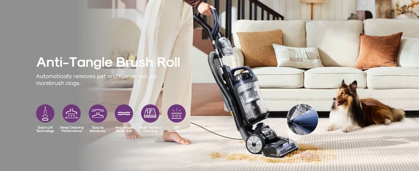 Eureka Upright Vacuum Cleaner for Carpet and Hard Floor,Powerful Vacuum with Dual Cyclone Suction,Swivel Steering,Anti-Tangle,Large Dust Cup,NEU612BL, Blue