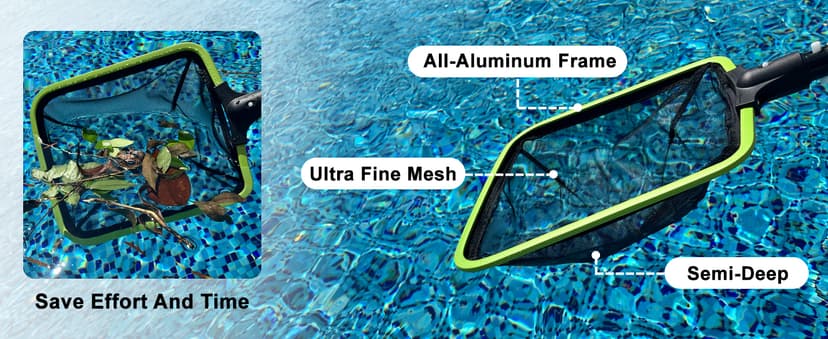 Sepetrel Deluxe Swimming Pool Cleaning Kit Including Professional Leaf Skimmer Net,Half-Depth Fine Mesh Net,17.5" Pool Brush Head & Hand Scrub Brush(NO Pole)