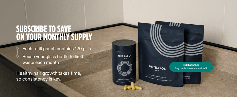 Nutrafol Men's Hair Growth Supplements, Clinically Tested for Visibly Thicker Hair and Scalp Coverage, Dermatologist Recommended - 1 Month Supply