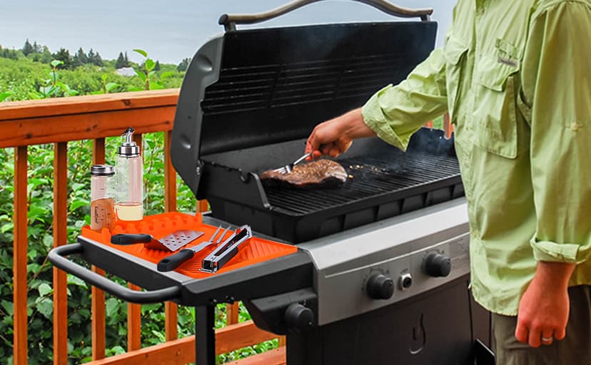 Silicone Griddle Tools Mat for Blackstone Weber Traeger Pit Boss - Side Shelf Spatula Mat with Drip Pad - Flat Top Grill Smoker Accessories for BBQ, Kitchen, Cooking, Countertop(Orange)