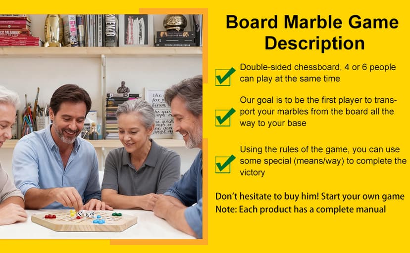 Original Marble Game Wahoo Board Game Double Sided Painted Wooden Fast Track Board Game for 6 and 4 Players 6 Colors 24 Marbles 6 Dice for Family Friends
