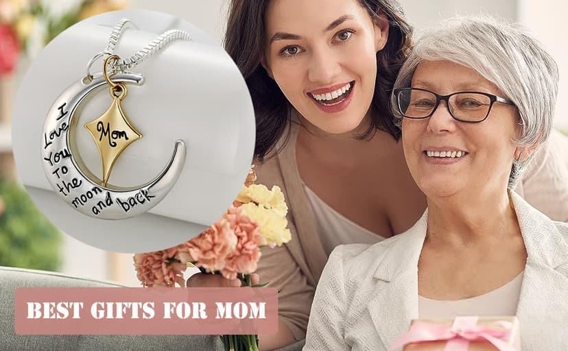 POWER WING Mom Necklace for Women Mom I Love You to The Moon and Back Moon Star Pendant Necklace Birthday Presents for Mom Mothers Gifts from Daughter Son