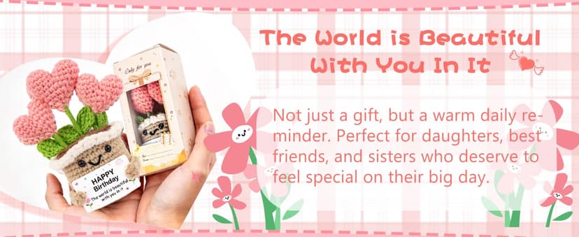 Crochet Birthday Gifts for Women – Inspirational Heart Planter Handmade Happy Birthday Gift for Women,Man,Mom, Sister, Best Friend, Coworker – Unique Gift Ideas for Her, Him, Birthday Decorations B0GWJBYTBJ