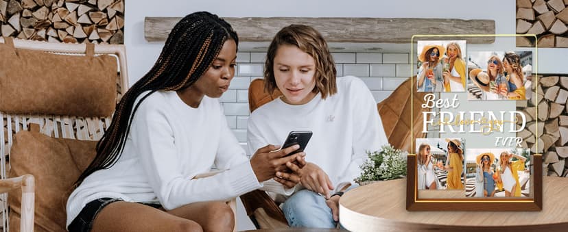 Personalized Best Friend Birthday Gifts for Women, Custom Acrylic Plaque Printed Walnut Picture Frame With LED Night Light, Personalized Christmas Gifts for Friendship, Friend, Women, Besties, BFF