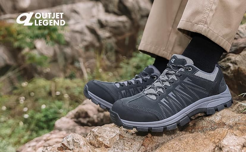 OL OUTJET LEGEND Men's Waterproof Hiking Shoes Leather Comfortable Lightweight Anti-Slip Outdoor Walking Work Sneakers