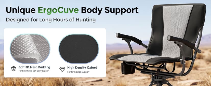 ALPHA CAMP Folding Hunting Chair Waterproof Swivel Hunting Blinds Chair 360 Degree Silent Hunting Seat with Adjustable 4 Legs Height and Armrests 330LBS Capacity for Hunting Camping