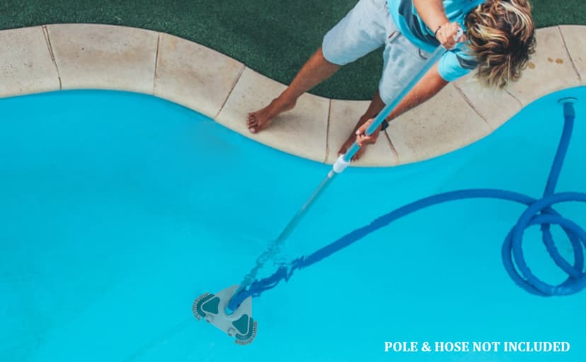 Upgrade Pro Weighted Triangular Pool Rotative Vacuum Head with Brush & EZ Clip Handle - for Cleaning Surface Safe on Vinyl Lined Pools