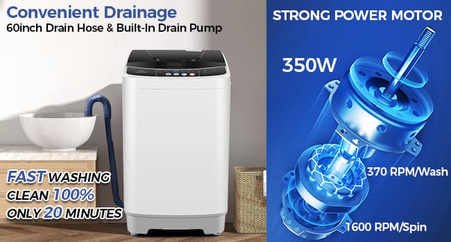 20Lbs Portable Washing Machine Nictemaw Portable Washer, 2.8 Cu.ft Washer and Dryer Combo with Drain Pump, 10 Programs 8 Water Level Compact Laundry Washer for Home, Apartment, RV, Dorms