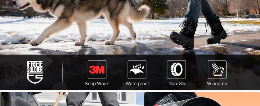 FREE SOLDIER Mens Snow Winter Boots for Men Warm Fleece Lining Winter Ski Shoes Waterproof Insulated Booties