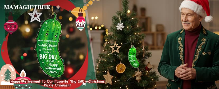 MAMAGIFTREE Christmas Ornament 2025 - Funny Retirement Gifts for Women, Men, Coworker, Boss - Big Dill Keepsake, Happy Retirement Decorations