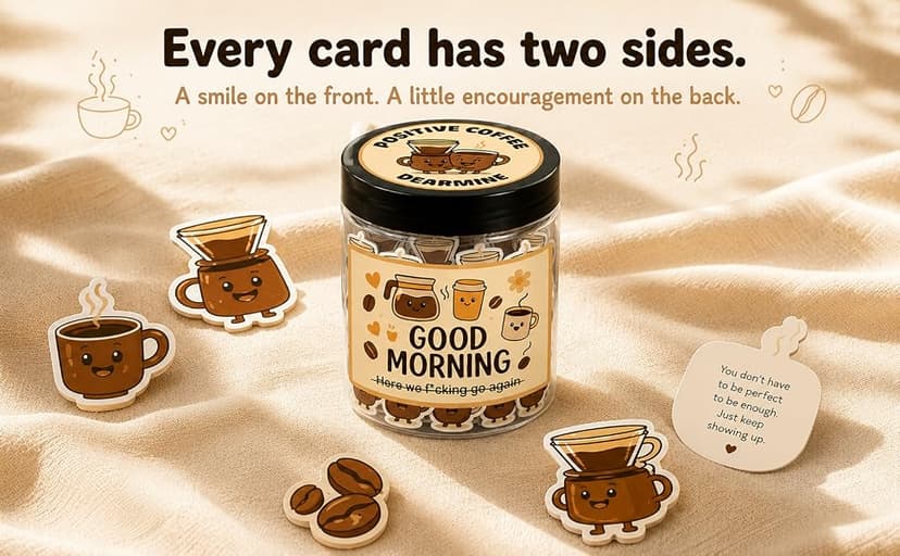 Positive Coffee Jar with 60 Affirmation Cards, Coffee Gifts For Women and Men, Dad, Mom, Coffee Themed Lover Gift, Emotional Support Latte, Cheer Up Funny Gag Gifts for Best Friends, Coworkers B0F6SGJJKC