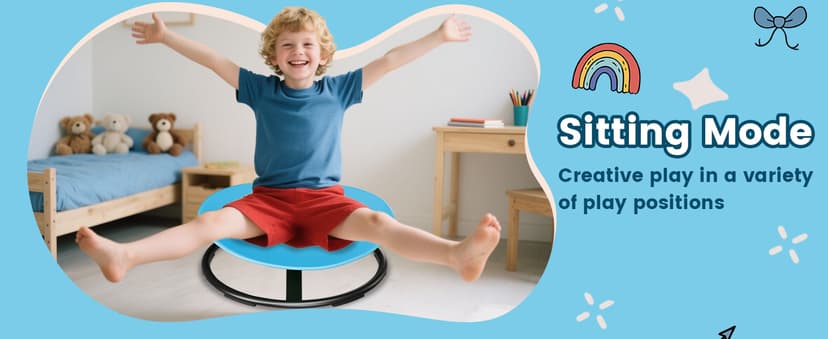 21" L × 19" W Large Size Spinning Chair for Autistic Kids, Toddler Sensory Spinning Chair, Sensory Toys Gifts for Kids with Autism & ADHD, Sit and Spin Training Body Coordination, Azure Rounded Shape