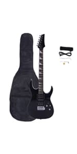 Ktaxon 39 Inch Electric Guitar, Full-Size Beginner Solid Body Electric Guitar Kit with Gig Bag, Strap, Tremolo Bar, Cable & Picks (Black)