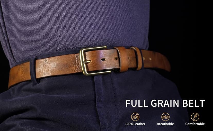 wolksprong Thicken Full Grain Leather Mens Belt Heavy Duty Mens Work Belt Mens Belt High Hardness Buckle Packed In Gift Box